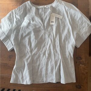 Vince White and Gray Striped Blouse
